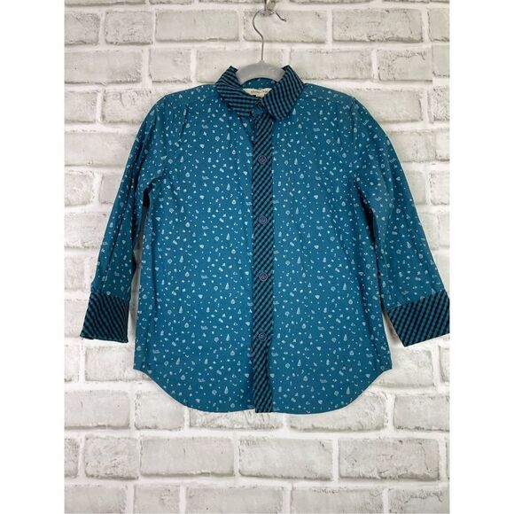 Matilda Jane Jack Frost Button Down Holiday Print Long Sleeve Top Size 4 - Picture 1 of 8